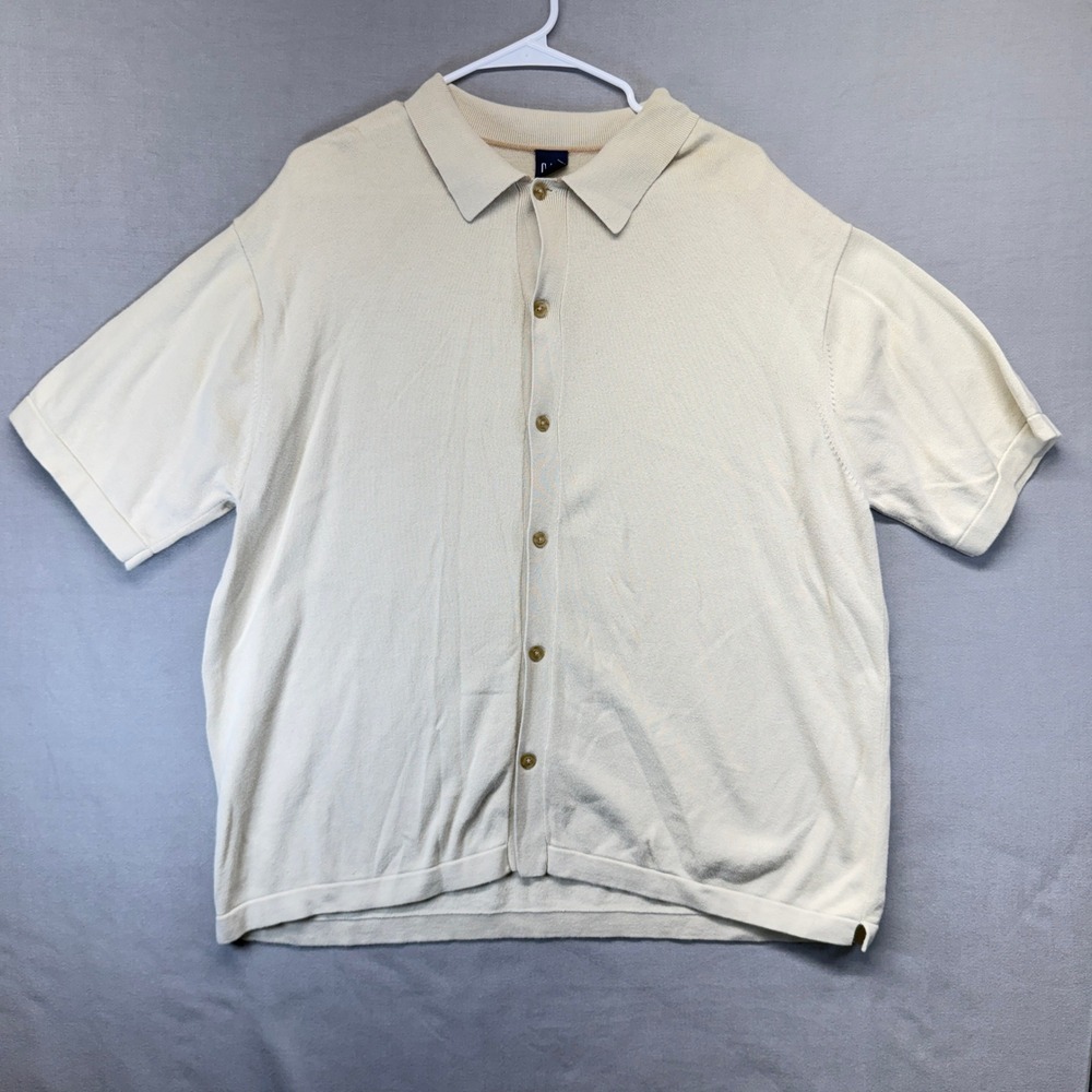 Gap Knit Shirt Mens XL Cream 90s Vintage Cotton Button Down Short Sleeve Polo